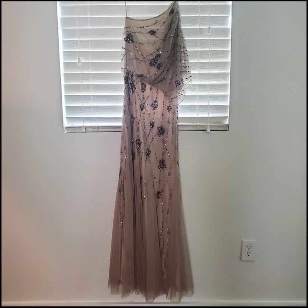 Adrianna papell one shoulder beaded dress